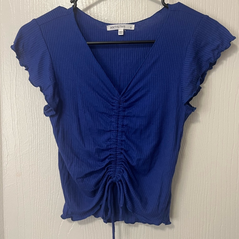Blue adjustable ruched top (Size S)